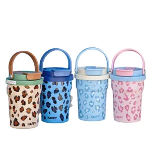 Tazza da caffè portatile in acciaio inossidabile maculata con manico, grazioso tumbler sottovuoto.