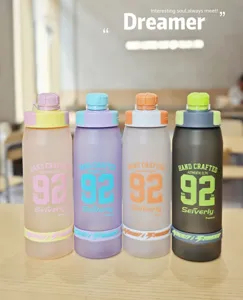Frosted sport water bottle with straw large capacity portable cup for outdoor fitness.