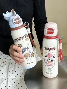 Cartoon dual-drink insulated water bottle stainless steel vacuum portable student cup detail