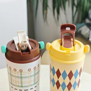 Stainless steel portable thermos coffee cup with cute plaid and argyle pattern detail