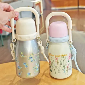 Exquisite Blumen 304 Edelstahl Vakuumisolierter Thermosbecher Mit Strohhalm Tragbare Trinkflasche Für Damen Im Büro