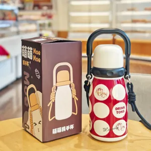 Fashion retro insulated water bottle with portable handle, stainless steel vacuum flask.