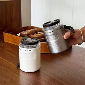 Minimalist 304 Stainless Steel Vacuum Insulated Coffee Mug Portable Double Drink Water Bottle With Straw Lanyard For Office Home