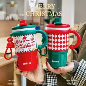 Christmas Insulated Tumbler With Handle Straw 316 Stainless Steel Vacuum Cup Plaid Festive Gift For Office Women Students