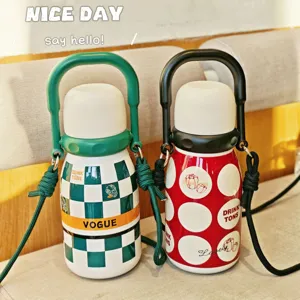 Fashion vintage stainless steel vacuum thermos water bottle portable travel drink cup with strap