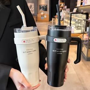 40oz Large Capacity Insulated Tumbler With Handle And Straw 304 Stainless Steel Vacuum Travel Mug For Car Outdoor Portable Cup