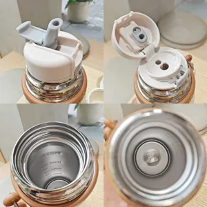 Stainless steel vacuum insulated water bottle with straw lid and 316 inner liner 400ml