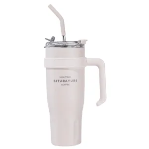 Large capacity stainless steel tumbler with handle and straw insulated travel mug
