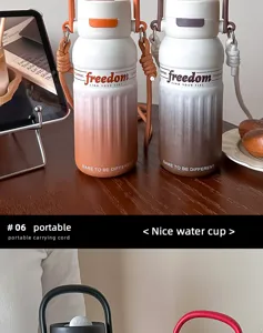 Gradient stainless steel vacuum insulated water bottle with portable strap for outdoor travel sports