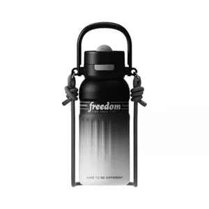 Gradient insulated water bottle with strap, portable stainless steel outdoor travel tumbler cup.