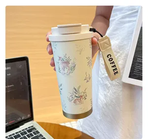 Tasse à café isotherme en acier inoxydable gobelet de voyage avec motif de cerf.