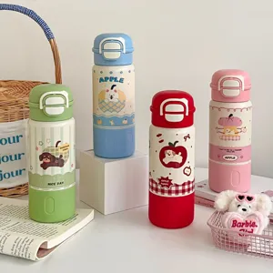 Niedliche edelstahl vakuum isolierte trinkflasche mit riemen, cartoon thermobecher schüler
