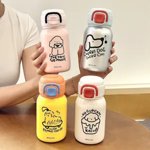 Bouteille Isotherme Portable En Acier Inoxydable 316 Pour Enfants Étudiants Dessin Animé Gobelet Thermique À Double Boisson Avec Paille