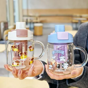 High Borosilicate Glass Water Bottle With Handle Straw Heat Resistant Tea Infuser Cute Dog Pattern Drinking Cup