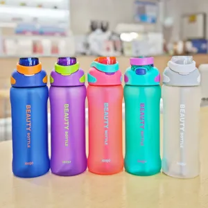 Grande borraccia sportiva con cannuccia e manico, tazza di fitness in plastica portatile