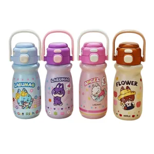 Kids Insulated Water Bottle Cute Cartoon Stainless Steel Portable Straw Cup for School