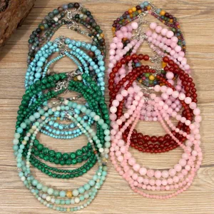 Collana di Perline in Pietra Naturale Bohémien Choker al Quarzo Colorato Vintage da Donna Catena di Perline Geometrica Stratificata Fatta a Mano