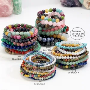 Natuursteen kralen armbanden set, kleurrijke elastische kristal stapel sieraden voor vrouwen.