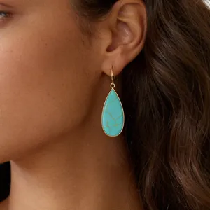 Elegant teardrop turquoise earrings with delicate gold rim for women fashion daily wear chic jewelry.