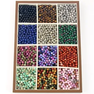 Perline tonde in pietra naturale, perle di pietre sfuse assortite per creazione gioielli fai da te.