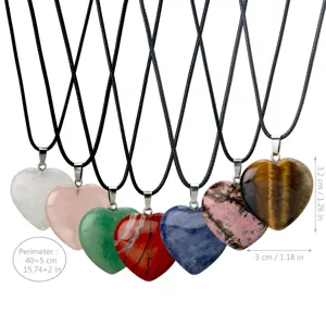 Natural stone heart pendant necklace with black cord, fashion jewelry for women daily wear.