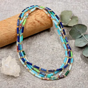 Handgefertigte Perlenkette Aus Halbedelsteinen Für Damen Legierung Hämatit Geometrische Zylinder Naturtextur Choker Geschenk