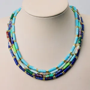 Mehrschichtige bunte Halbedelstein Perlenkette Damen modische Kette Schmuck Geschenke