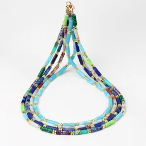 Bunte Halbedelstein Perlenkette mehrsträngige modische Halskette für Damen Schmuck.