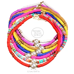 Kleurrijke polymeer klei kralen choker halsketting set met parel hanger voor dames mode sieraden.