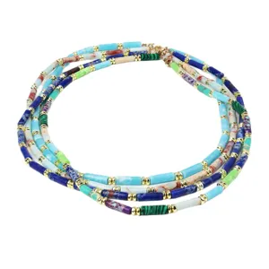 Mehrlagige bunte Edelstein Perlen Halskette, modischer handgemachter zylindrischer Steinschmuck