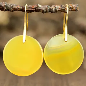 Pendientes Colgantes Redondos Geométricos de Ágata Amarilla Cobre Chapado en Oro de 18K Regalo de Joyería para Mujeres