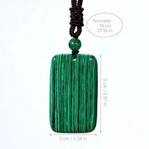 Detailed view of the green malachite square pendant necklace showing dimensions and craftsmanship.