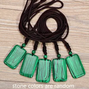 Square green malachite pendant necklace women vintage sweater chain jewelry wholesale