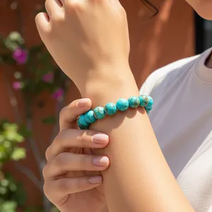 Handgemachte 8mm Naturstein Perlen Armband, Damen Boho Stil runder Edelstein Armreif Schmuck.