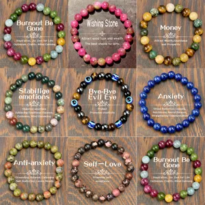 Handmade Natural Stone Beaded Elastic Bracelet Indian Agate Tourmaline Round Bead Bracelet For Unisex Fashion Jewelry Accessories