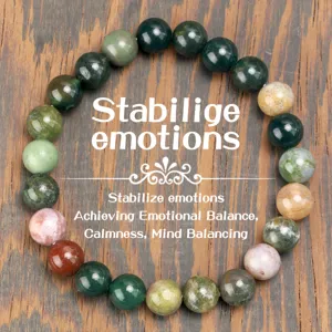 Close-up detail of the natural stone beaded stretch bracelet showing smooth gemstone beads.