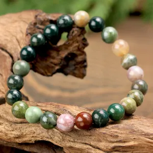 Indian agate beaded stretch bracelet natural gemstone colorful crystal jewelry for women detail view