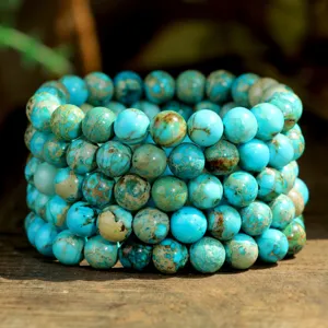 Boho Handgefertigte Larimar Naturstein Rundperlen Armband Retro Vintage Gemustert Texturiert Edelstein Strang Schmuck Für Damen Geschenk