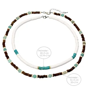 Set di collane di perline con guscio di noce di cocco e perle in ceramica stile boho.