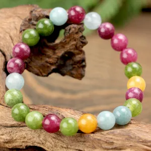 Colorful natural gemstone beaded stretch bracelet multi-color gemstone jewelry detail shot