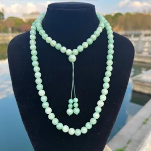Lange natuurstenen kralenketting voor vrouwen, elegante groene ronde kraal trui ketting sieraden.