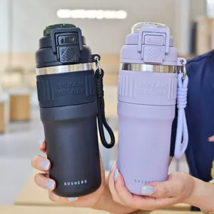 Edelstahl Vakuum Thermosflasche, stilvoller tragbarer Paar Becher mit Silikon Hülle.
