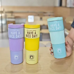 Stainless Steel Vacuum Insulated Coffee Tumbler With Silicone Sleeve Portable Travel Water Bottle Minimalist Cup