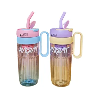 Verlauf Kunststoff Wasserbecher mit Strohhalm und Henkel, große Kapazität Paar Becher.