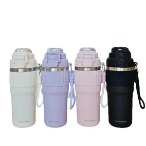 Edelstahl Vakuum Thermosflasche Set mit Trageschlaufe und auslaufsicherem Deckel.