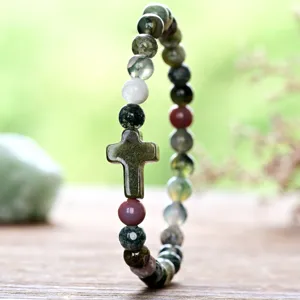 Indian agate gemstone cross beaded stretch bracelet for women handmade fashion jewelry wholesale