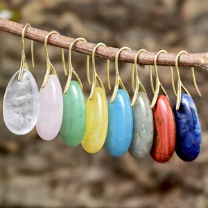 Natural Stone Teardrop Dangle Earrings For Women Premium Copper Ear Hooks Crystal Quartz Drop Earrings Fashion Jewelry