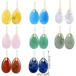 Natural stone teardrop earrings with gold hooks, stylish fashion jewelry for women.