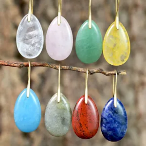 Natural gemstone teardrop earrings boho gold plated crystal healing stone drop earrings for women