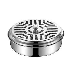 Détail du support de spirale anti-moustiques en acier, cendrier portable avec couvercle, métal.